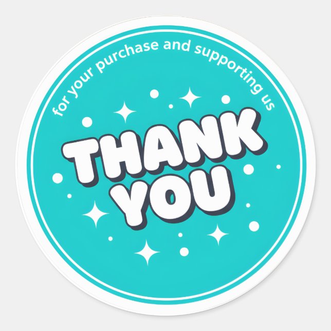 Adesivo Redondo Teal Stars Thank You Business Sticker (Frente)