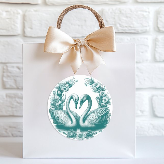 Adesivo Redondo Teal Swan Lake Wedding Favor Sticker (Elegant Wedding Favor Sticker)
