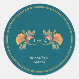 Adesivo Redondo Teal Watercolor Art Nouveau Wedding