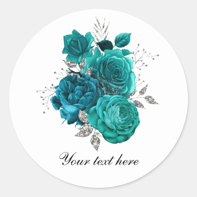 Adesivo Redondo Teal WEdding roses customizable (Frente)