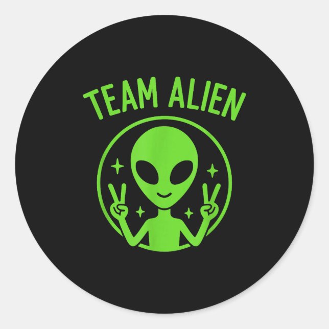 Adesivo Redondo Team Alien – Funny Green Extraterrestrial Peace Si (Frente)