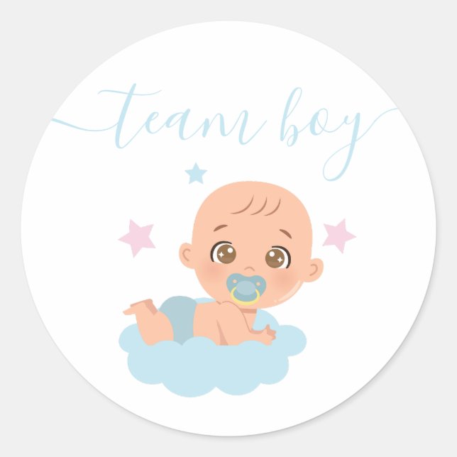 Adesivo Redondo Team Boy, Baby Boy Blue Gender Revement (Frente)