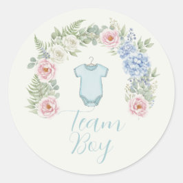 Adesivo Redondo Team Boy Botanical Gender Reveal Sticker