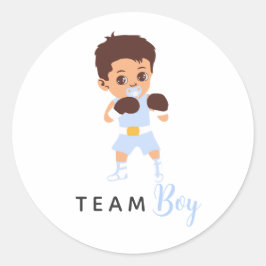 Adesivo Redondo Team Boy Boxing Baby Gender Reveal Stickers