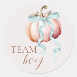 Adesivo Redondo Team Boy Coquette Pumpkin Gender Reveal Sticker