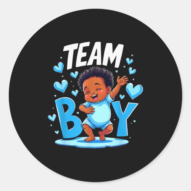 Adesivo Redondo Team Boy Design Gender Reveal New Baby Boy  (Frente)