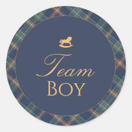 Adesivo Redondo Team Boy Gender Reveal Voting Sticker Navy Plaid