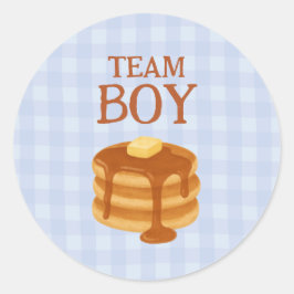 Adesivo Redondo Team Boy Little Pancake Brunch Theme Gender Reveal