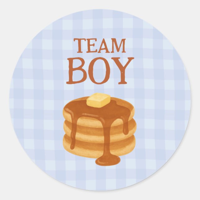 Adesivo Redondo Team Boy Little Pancake Brunch Theme Gender Reveal (Frente)
