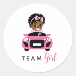 Adesivo Redondo Team Girl Baby in Pink Car Gender Reveal Sticker