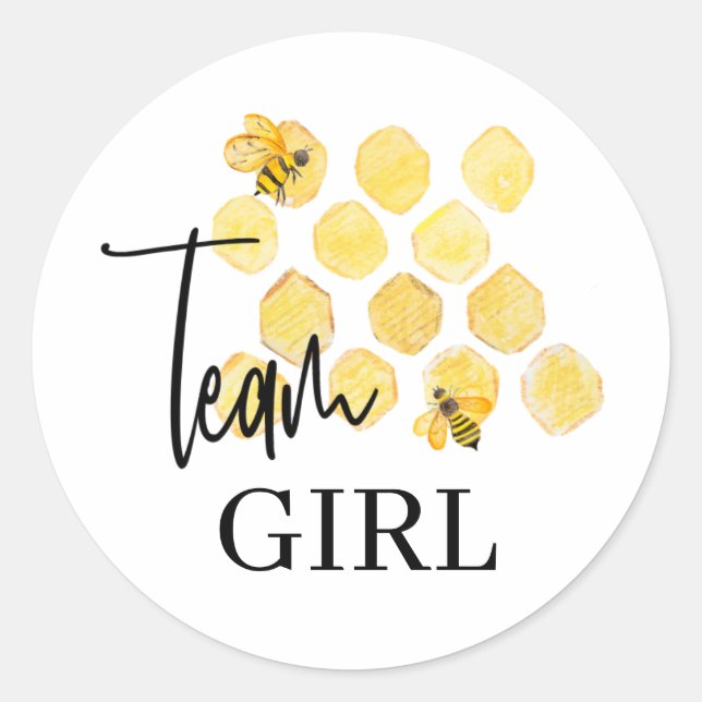 Adesivo Redondo Team Girl Bee Theme Gender Reveal Stickers (Frente)