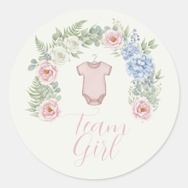 Adesivo Redondo Team Girl Botanical Gender Reveal Sticker (Frente)