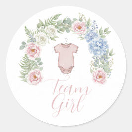 Adesivo Redondo Team Girl Botanical Gender Reveal Sticker