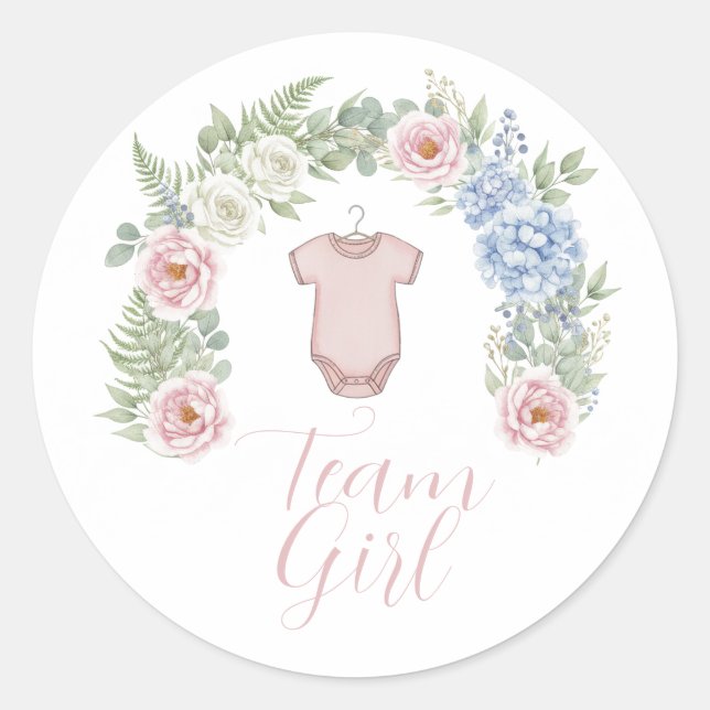 Adesivo Redondo Team Girl Botanical Gender Reveal Sticker (Frente)