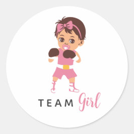 Adesivo Redondo Team Girl Boxing Baby Gender Reveal Stickers