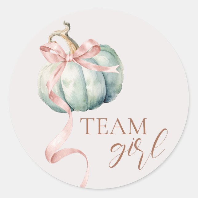 Adesivo Redondo Team Girl Coquette Pumpkin Gender Reveal Sticker (Frente)