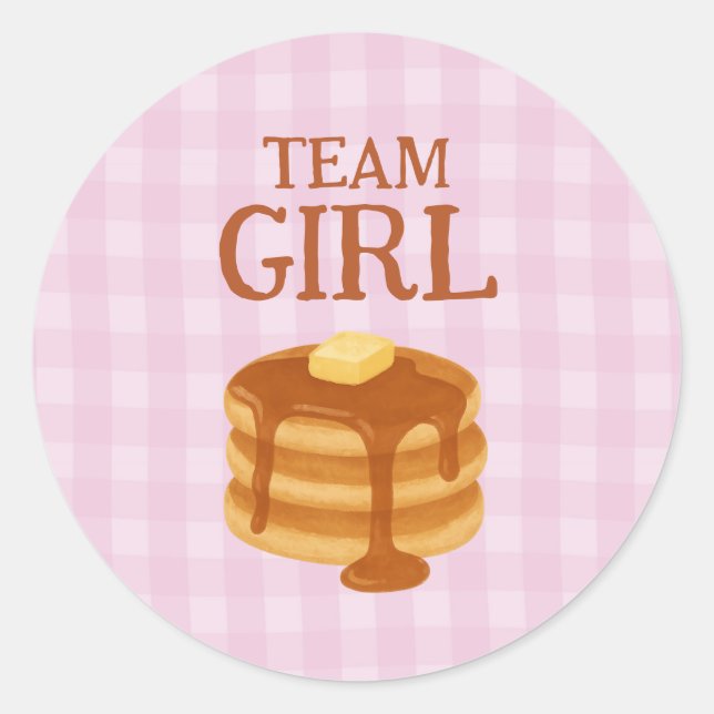 Adesivo Redondo Team Girl Pancake Brunch Theme Gender Reveal (Frente)