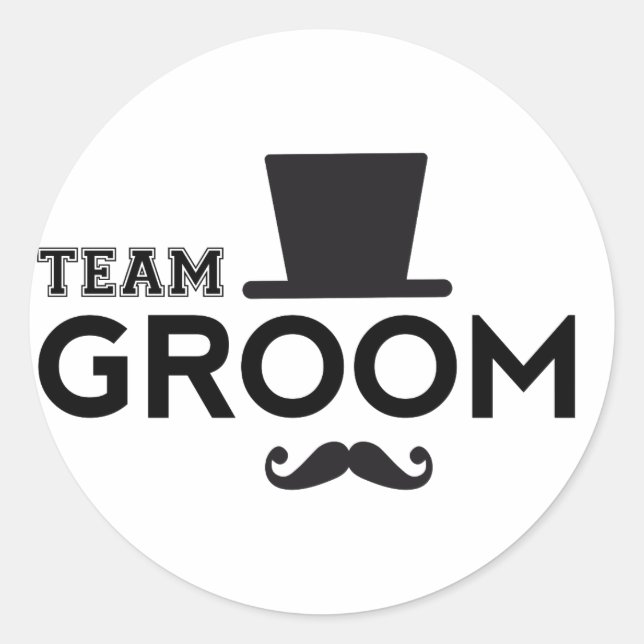 Adesivo Redondo Team Groom com chapéu e bigode (Frente)