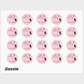 Adesivo Redondo TEAM MAKEUP Stickers for Gender Reveal Party