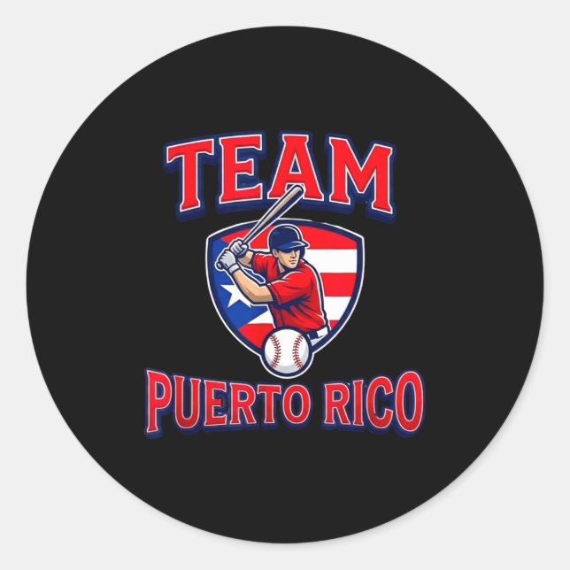Adesivo Redondo Team Puerto Rico Baseball Flag Patriotic  (Frente)