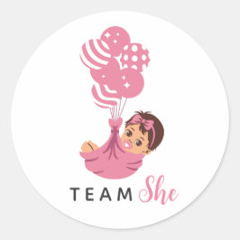 Adesivo Redondo Team She Pink Balloon Baby Girl
