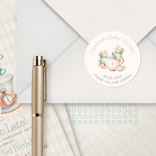 Adesivo Redondo Teapot Teacups Chá Maravilha Aniversário