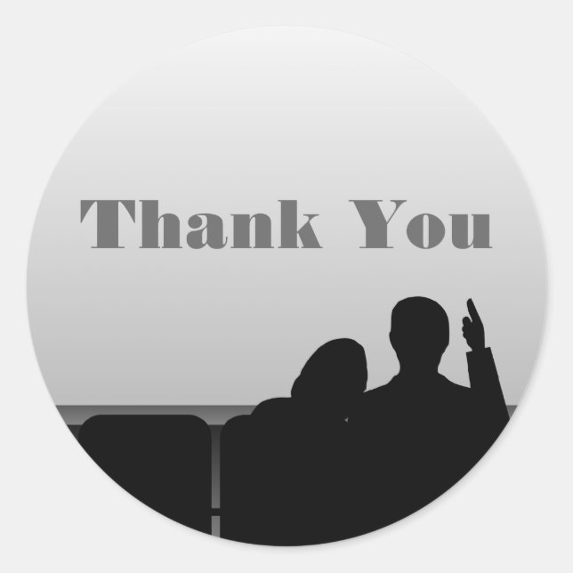 Adesivo Redondo Teatro de Cinema Obrigado Padrões, Cinza (Frente)