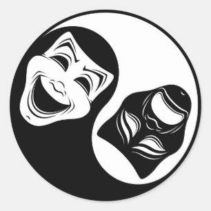 Adesivo Redondo Teatro Yin Yang Design - Máscaras de Comédia e Tra