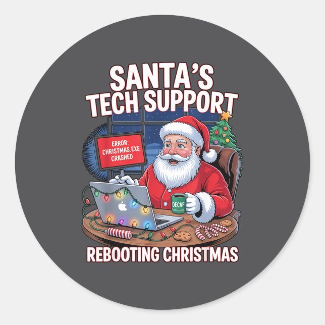Adesivo Redondo Tech Rebooting Support Santa s Shirt (Frente)