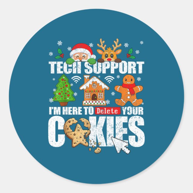 Adesivo Redondo Tech Suprt Christmas Cookies Women Men Funny Chris (Frente)