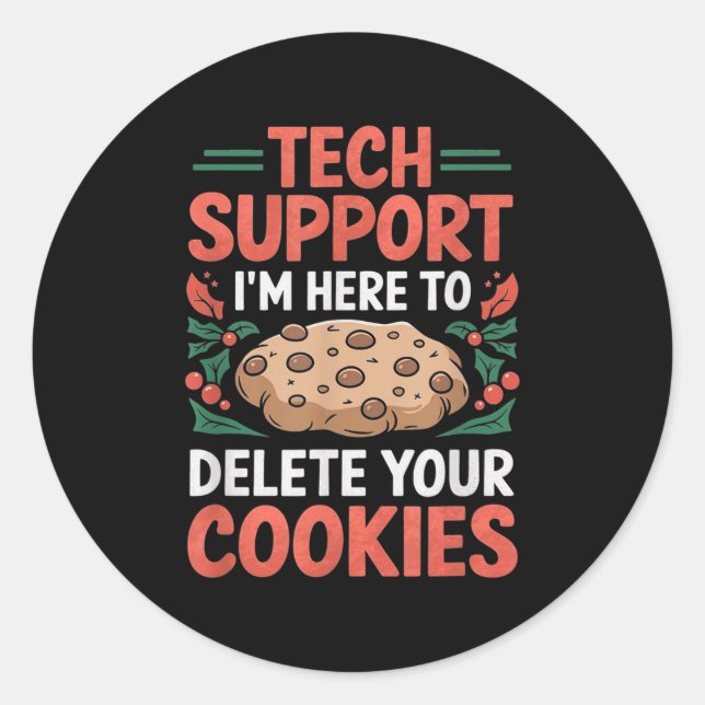 Adesivo Redondo Tech Suprt Christmas Helpdesk Computer Geek Cookie (Frente)