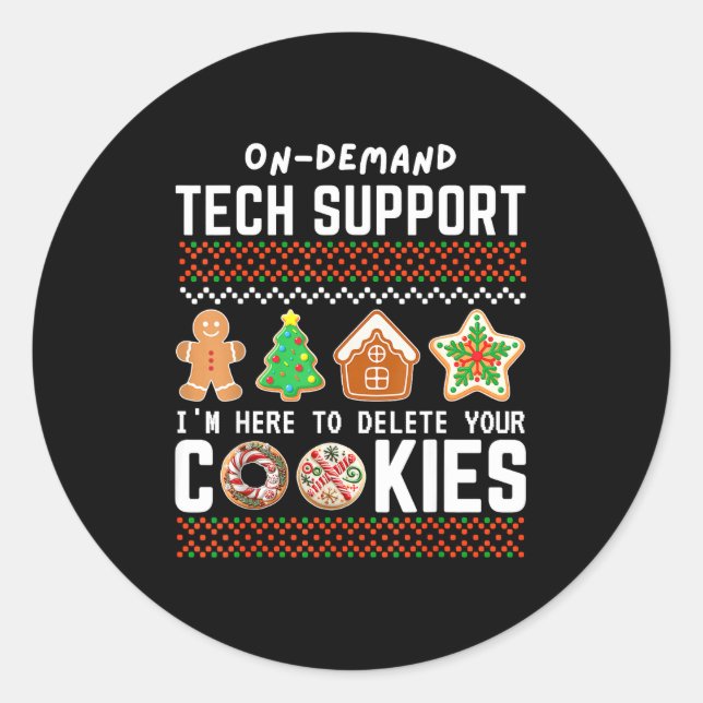 Adesivo Redondo Tech Suprt Delete Cookies Funny Design Christmas P (Frente)