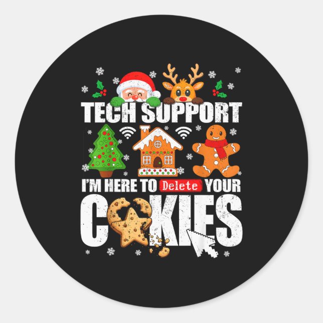 Adesivo Redondo Tech Suprt Delete Your Cookies Men Ugly Christmas  (Frente)