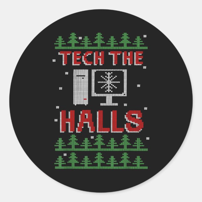Adesivo Redondo Tech The Halls Ugly Computer Geek Festive Christma (Frente)