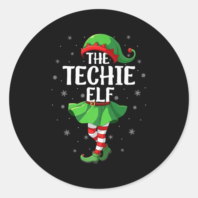 Adesivo Redondo Techie Elf Christmas Girls Women Elf Squad Xmas Fa (Frente)