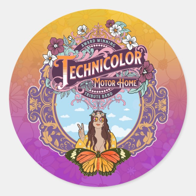 Adesivo Redondo Technicolor Motor Home Peace (Frente)