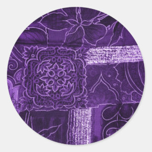 Adesivo Redondo Tecido de Patches Florais Roxos