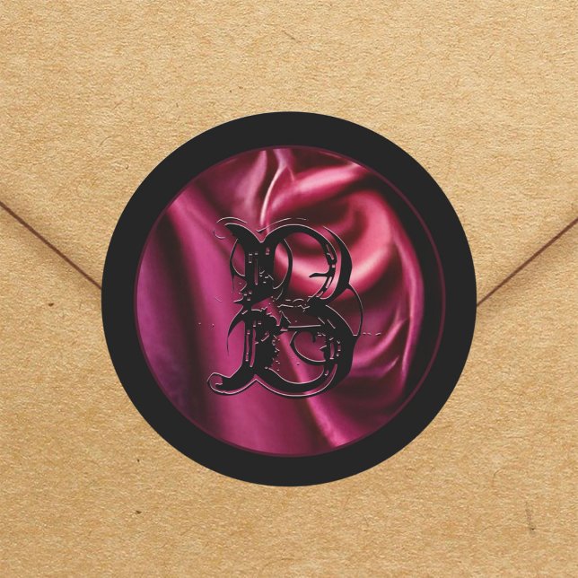 Adesivo Redondo Tecido de Satin Vermelho Gótico, Gótico de Monogra (Criador carregado)