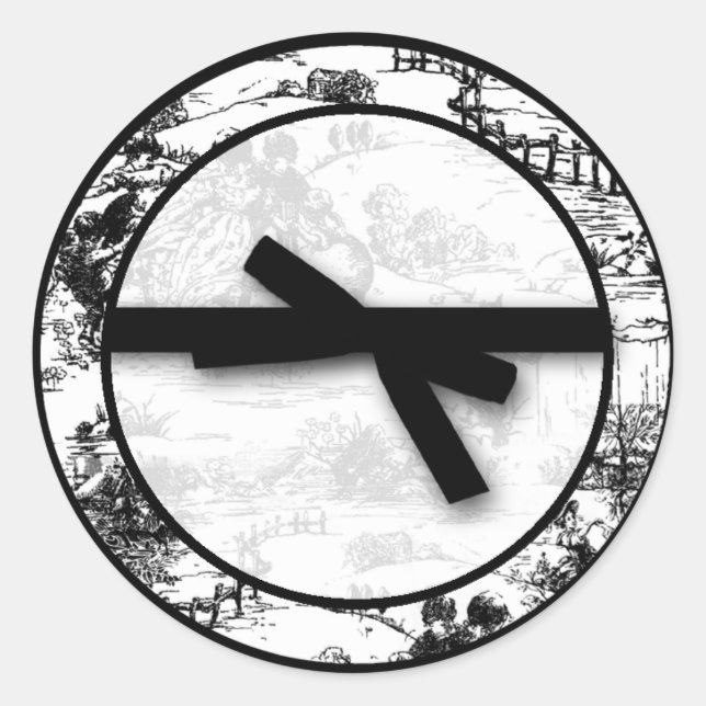 Adesivo Redondo tecido de Toile Branco Preto Envelope de 20 - 1,5" (Frente)