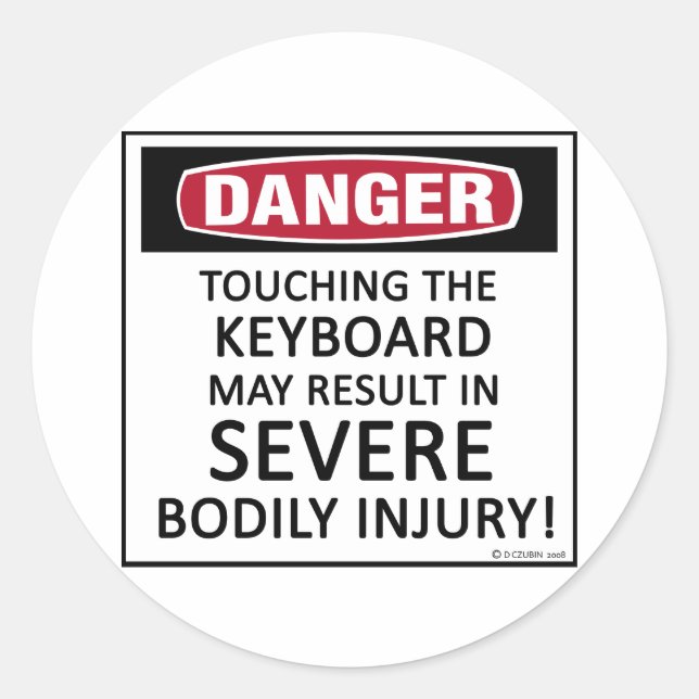 Adesivo Redondo Teclado de perigo (Frente)