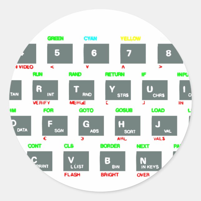 Adesivo Redondo Teclas do teclado do espectro ZX Sinclair (Frente)