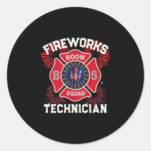Adesivo Redondo Técnico de fogos de artifício engraçado segurança 