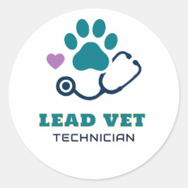 Adesivo Redondo 🩺 Técnico Veterinário Líder Equipe Clínica Veteri