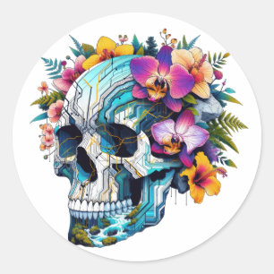 Adesivo Redondo Tecno-Bloom Skull