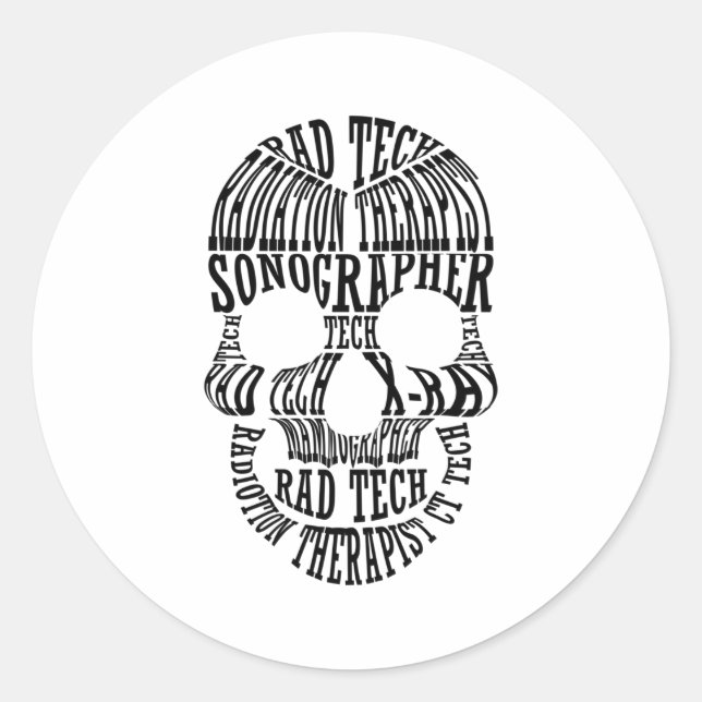 Adesivo Redondo Tecnologia Rad Tech Skull Xray Radiology Tech (Frente)