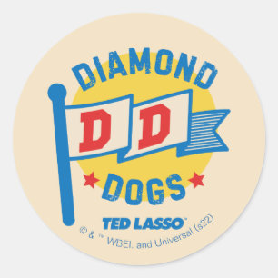 Adesivo Redondo Ted Lasso   Gráfico da Pensão de Cães Diamantes