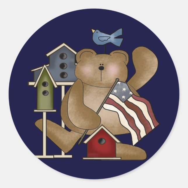 Adesivo Redondo Teddy Bear 4 de julho (Frente)