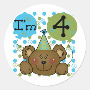 Adesivo Redondo Teddy Bear 4th Birthday T-shirts e presentes