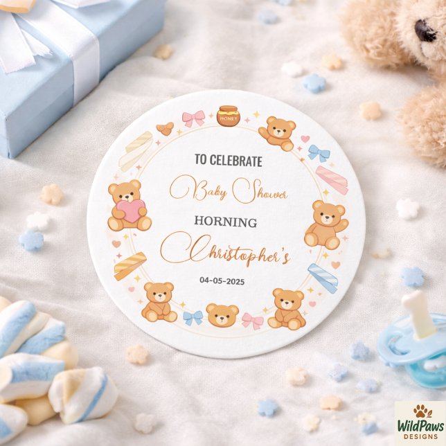 Adesivo Redondo Teddy Bear Baby Shower Boy | Cute Blue Bear (Teddy Bear Baby Shower Boy | Cute Blue Bear Classic Round Sticker
)