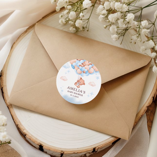 Adesivo Redondo Teddy Bear Balloon Baby Shower Sticker (Criador carregado)